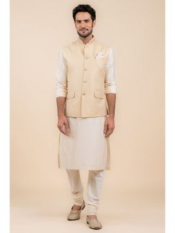 TASVA - Men Gold Polyester Geometric Jacket with Kurta and Churidar