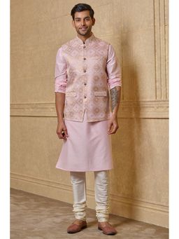 TASVA - Men Pink Polyester Blend Geometric Jacket with Kurta and Churidar