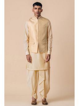 TASVA - Men Gold Polyester Geometric Jacket with Kurta and Dhoti
