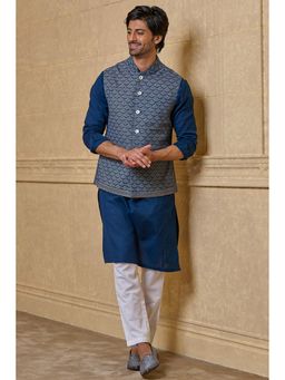 TASVA - Men Blue Cotton Abstract Jacket with Kurta and Churidar