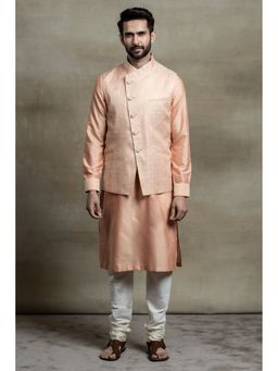 TASVA - Men Peach Viscose Blend Floral Jacket with Kurta and Churidar