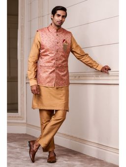 TASVA - Men Beige Viscose Blend Floral Jacket with Kurta and Churidar