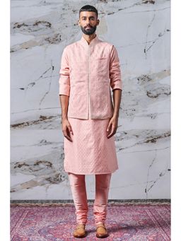 TASVA - Men Pink Viscose Blend Embroidered Jacket with Kurta and Churidar