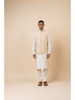 TASVA - Men Gold Viscose Blend Embroidered Jacket with Kurta and Churidar