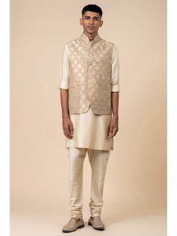 TASVA - Men Gold Poly Silk Abstract Jacket with Kurta and Churidar