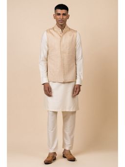 TASVA - Men Gold Viscose Stripes Jacket with Kurta and Pyjama