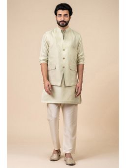TASVA - Men Green Viscose Blend Abstract Jacket with Kurta and Pyjama