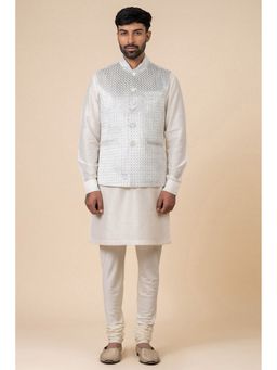 TASVA - Men Grey Viscose Blend Geometric Jacket with Kurta and Churidar