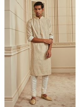 TASVA - Men Beige Cotton Abstract Kurta with Churidar