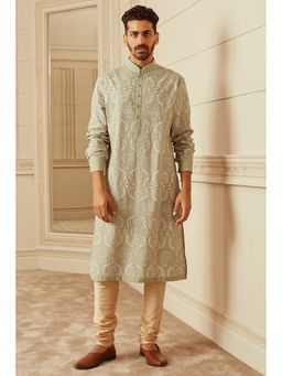 TASVA - Men Green Cotton Abstract Kurta with Churidar