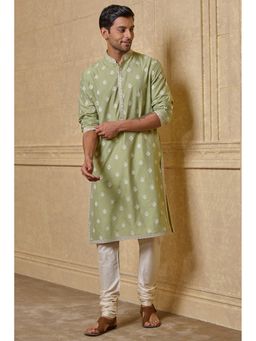 TASVA - Men Green Viscose Blend Embroidered Kurta with Churidar