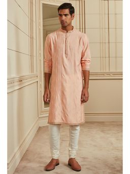 TASVA - Men Peach Viscose Blend Embroidered Kurta with Churidar