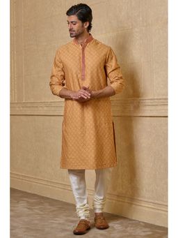 TASVA - Men Yellow Viscose Blend Geometric Kurta with Churidar