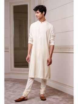 TASVA - Men Ivory Viscose Blend Textured Kurta with Churidar