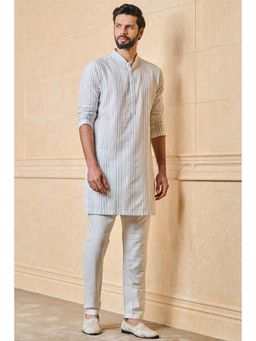 TASVA - Men White Cotton Stripes Kurta with Pyjama