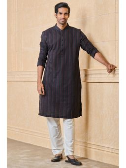 TASVA - Men Black Cotton Blend Stripes Kurta with Pyjama