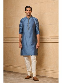 TASVA - Men Blue Viscose Blend Embroidered Kurta with Churidar