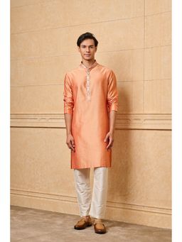 TASVA - Men Peach Viscose Blend Embroidered Kurta with Pyjama