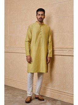 TASVA - Men Yellow Viscose Blend Stripes Kurta with Pyjama