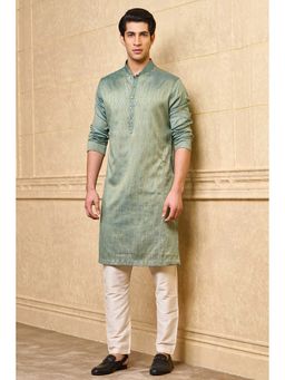 TASVA - Men Green Poly Viscose Geometric Kurta with Pyjama