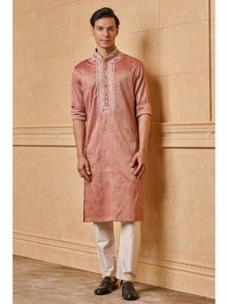 TASVA - Men Red Poly Viscose Embroidered Kurta with Pyjama