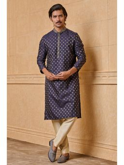 TASVA - Men Navy Blue Viscose Blend Geometric Kurta with Pyjama