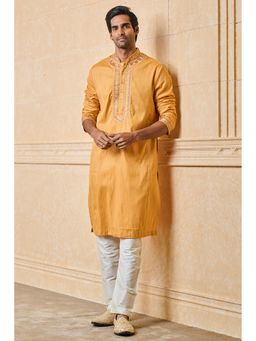 TASVA - Men Yellow Cotton Blend Embroidered Kurta with Pyjama