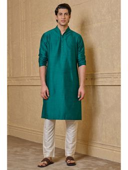 TASVA - Men Green Viscose Blend Textured Kurta with Pyjama