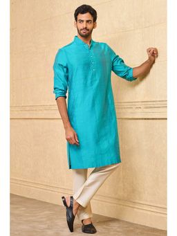 TASVA - Men Aqua Viscose Blend Textured Kurta with Pyjama