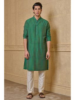 TASVA - Men Green Viscose Blend Textured Kurta with Pyjama