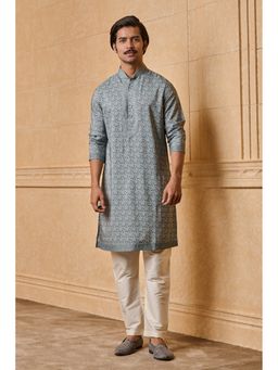 TASVA - Men Blue Viscose Blend Floral Kurta with Pyjama