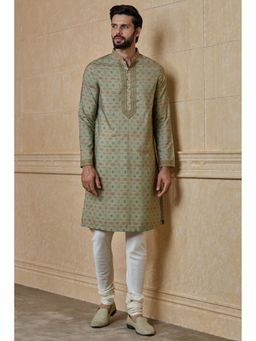 TASVA - Men Olive Viscose Blend Abstract Kurta with Churidar