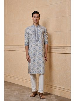 TASVA - Men Blue Viscose Blend Abstract Kurta with Pyjama