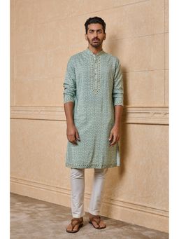 TASVA - Men Green Viscose Blend Floral Kurta with Pyjama