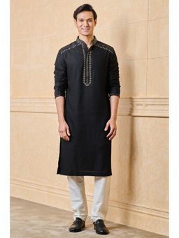 TASVA - Men Black Viscose Embroidered Kurta with Pyjama