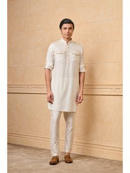 TASVA - Men Ivory Viscose Blend Checks Kurta with Pyjama