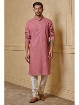 TASVA - Men Pink Cotton Embroidered Kurta with Churidar