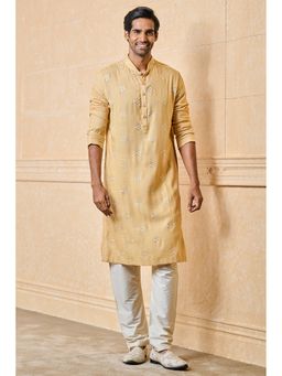 TASVA - Men Beige Viscose Embroidered Kurta with Pyjama