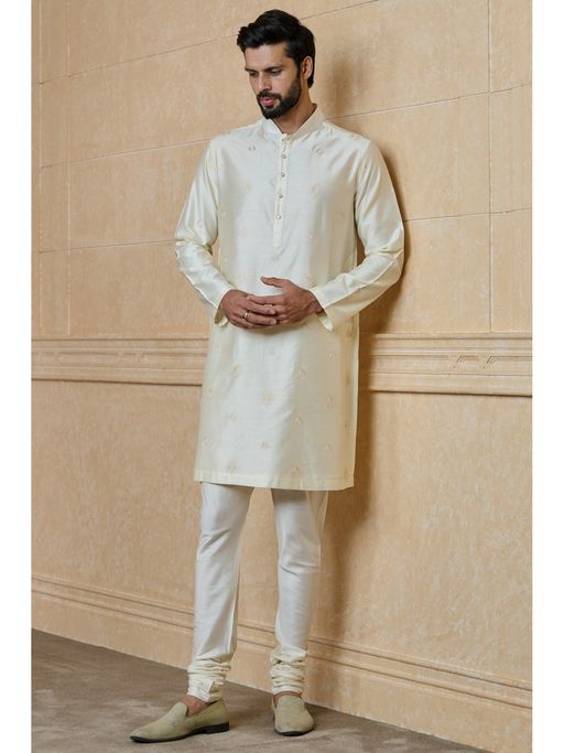 TASVA Men Ivory Viscose Blend Embroidered Kurta with Pyjama