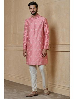 TASVA - Men Pink Viscose Blend Embroidered Kurta with Pyjama