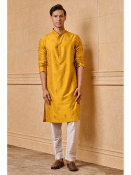 TASVA - Men Yellow Viscose Blend Embroidered Kurta with Pyjama