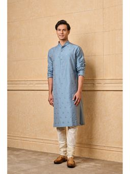 TASVA - Men Blue Viscose Blend Embroidered Kurta with Churidar