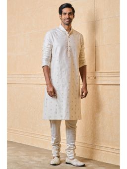 TASVA - Men Ivory Viscose Blend Embroidered Kurta with Churidar