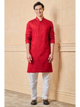 TASVA - Men Maroon Viscose Blend Embroidered Kurta with Pyjama