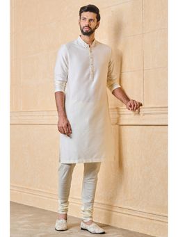 TASVA - Men Ivory Viscose Blend Geometric Kurta with Pyjama