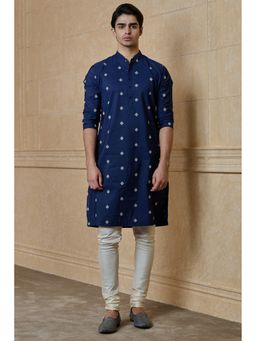 TASVA - Men Navy Blue Viscose Blend Geometric Kurta with Churidar
