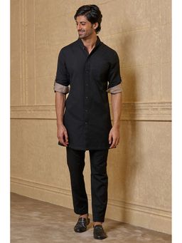 TASVA - Men Black Cotton Linen Solid Kurta with Pant