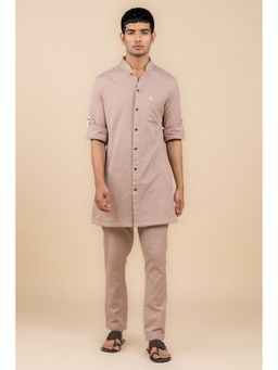 TASVA - Men Beige Cotton Linen Solid Kurta with Pant