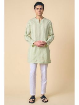 TASVA - Men Green Cotton Stripes Kurta with Pant