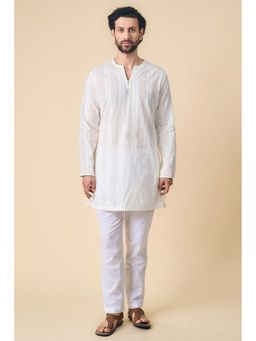 TASVA - Men White Cotton Stripes Kurta with Pant